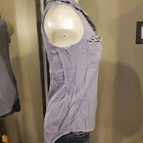 Rock & Republic Women's Blue Grey Button Down Collared Tank Top ~BNWOT!~ - Picture 3 of 5